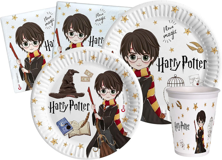 Partygeschirr Party-Set Harry Potter für 24 Personen (112 pcs: 24 Pappteller Ø23cm, 24 Pappteller Ø1