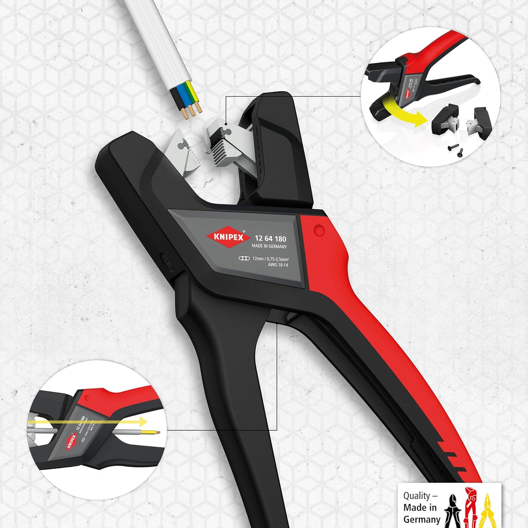 Knipex Automatische Flachkabel-Abisolierzange 180 mm 12 64 180 Einzelbett, Einzelbett
