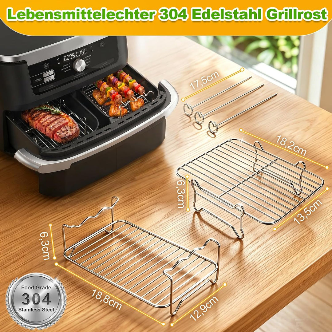 Edelstahl Grillrost Set für Ninja AF500EU/COSORI 10L Airfryer, 6 Stück | Heissluftfritteuse Zubehör,