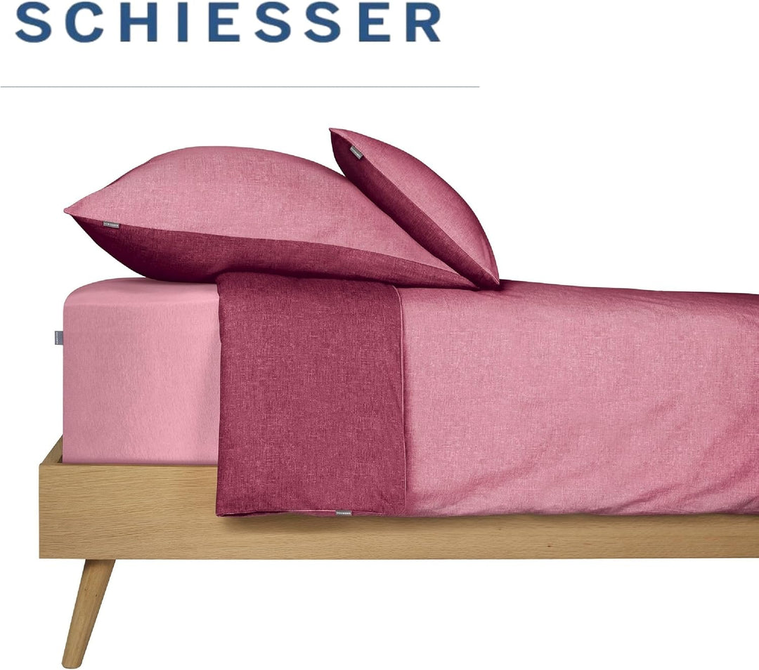 Schiesser Feinbiber Wendebettwäsche Doubleface, 100% Baumwolle, Farbe:Altrosa und Rosenholz, Grösse: