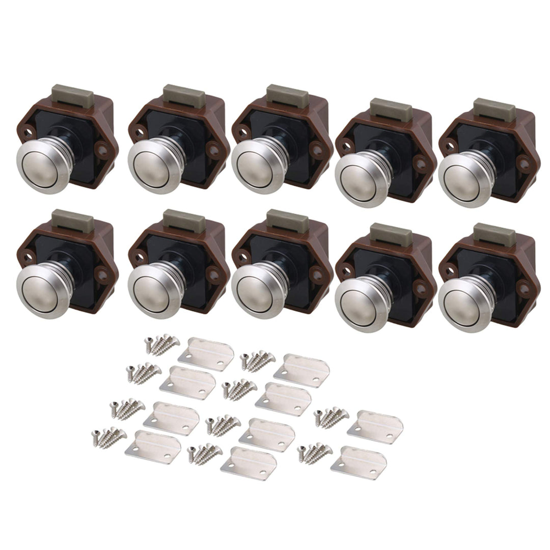 BQLZR 20mm Opening Hole Brown Push Button Keyless Lock Latch Caravan Lock for RV Drawer Doors Thickn