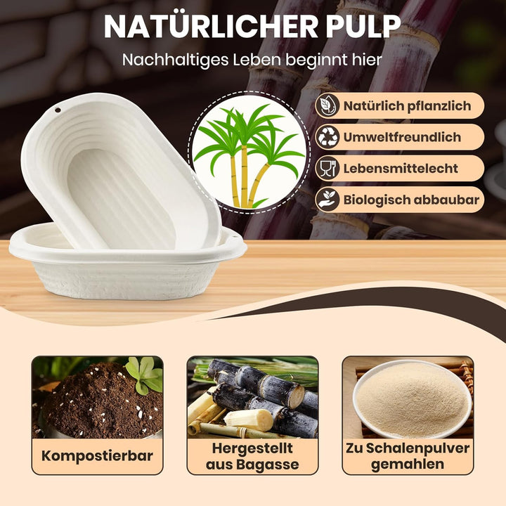 2er Set ovale Banneton-Gärkörbe aus Zellstoff für Sauerteigbrot, Gärkörbe für handwerklich hergestel