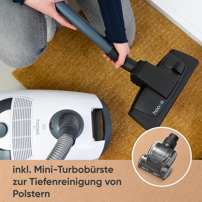 hoogo B3+ mit Flipflop Bodendüse | Plus Mini-Turbobürste | Staubsauger mit Beutel | Starke 850 W Sau