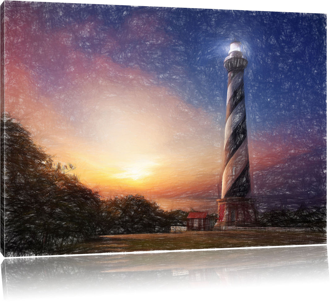 Pixxprint Cape Hatteras Leuchtturm / 100x70cm Leinwandbild bespannt auf Holzrahmen/Wandbild Kunstdru