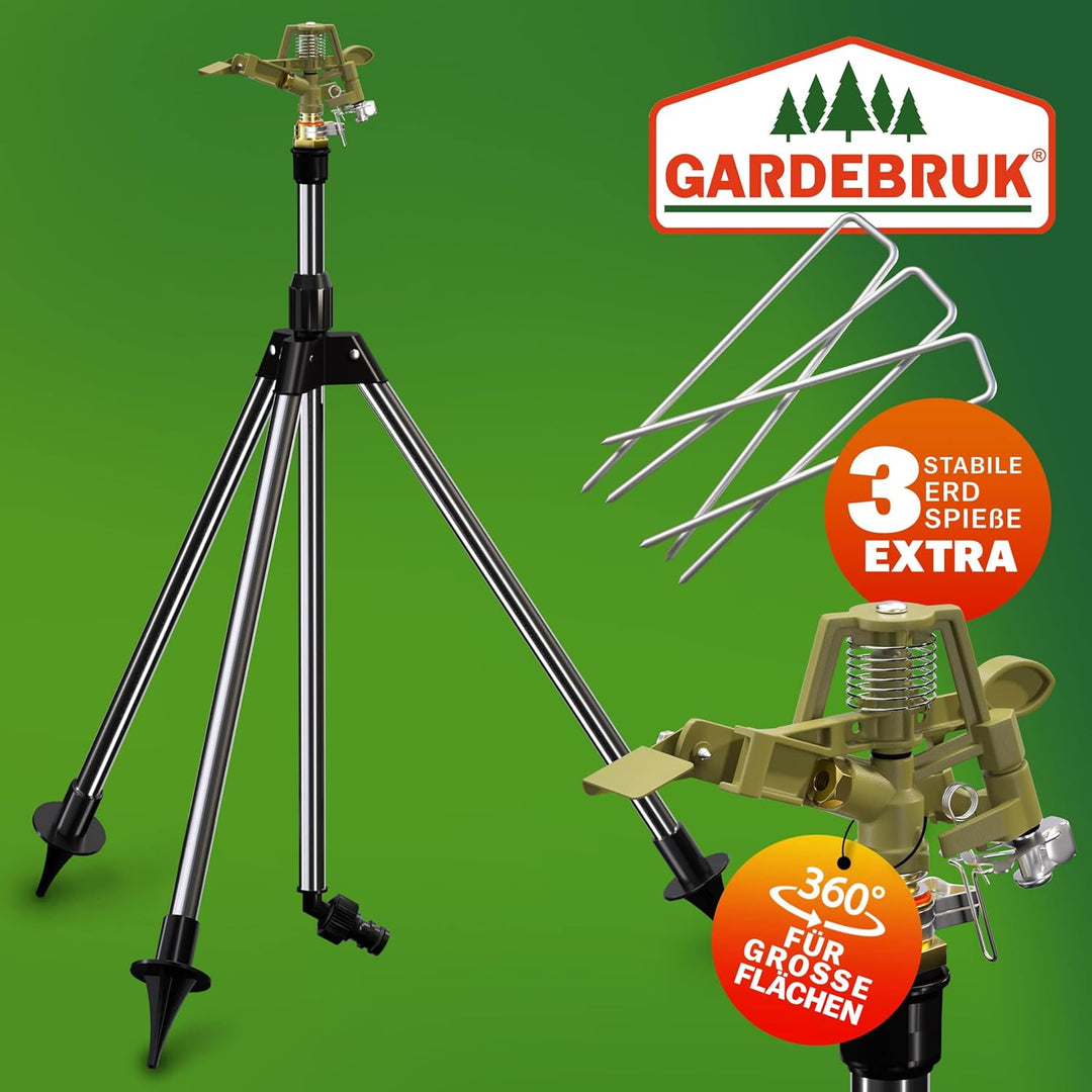 GARDEBRUK® Sprinkler mit Teleskopstativ Erdspiess Sprengweite bis 24m Garten Impulsregner Rasenspren