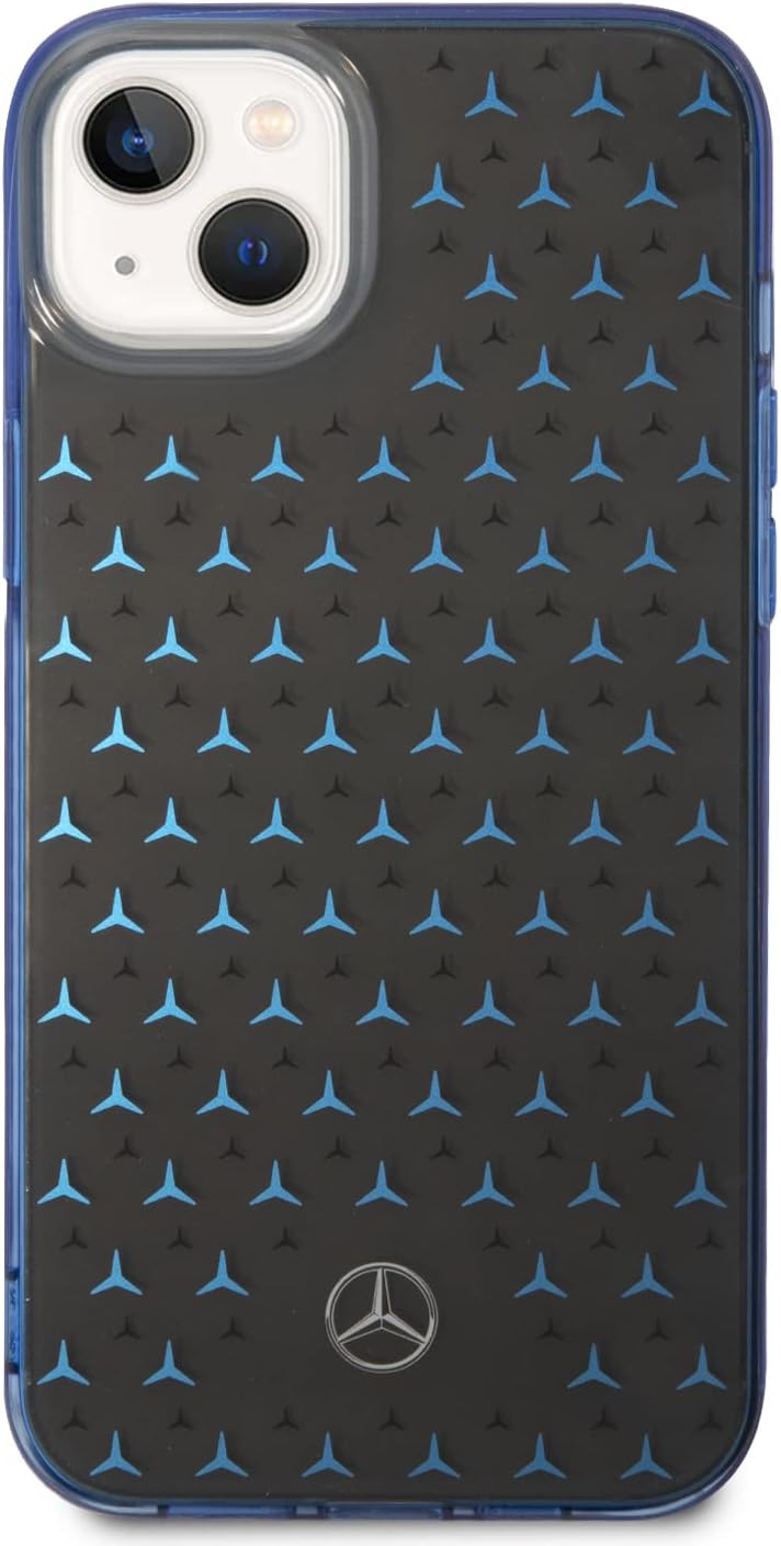 CG MOBILE Mercedes-Benz Schutzhülle für iPhone 14 Plus in Schwarz/Blau Big Star Muster, Anti-Scratch