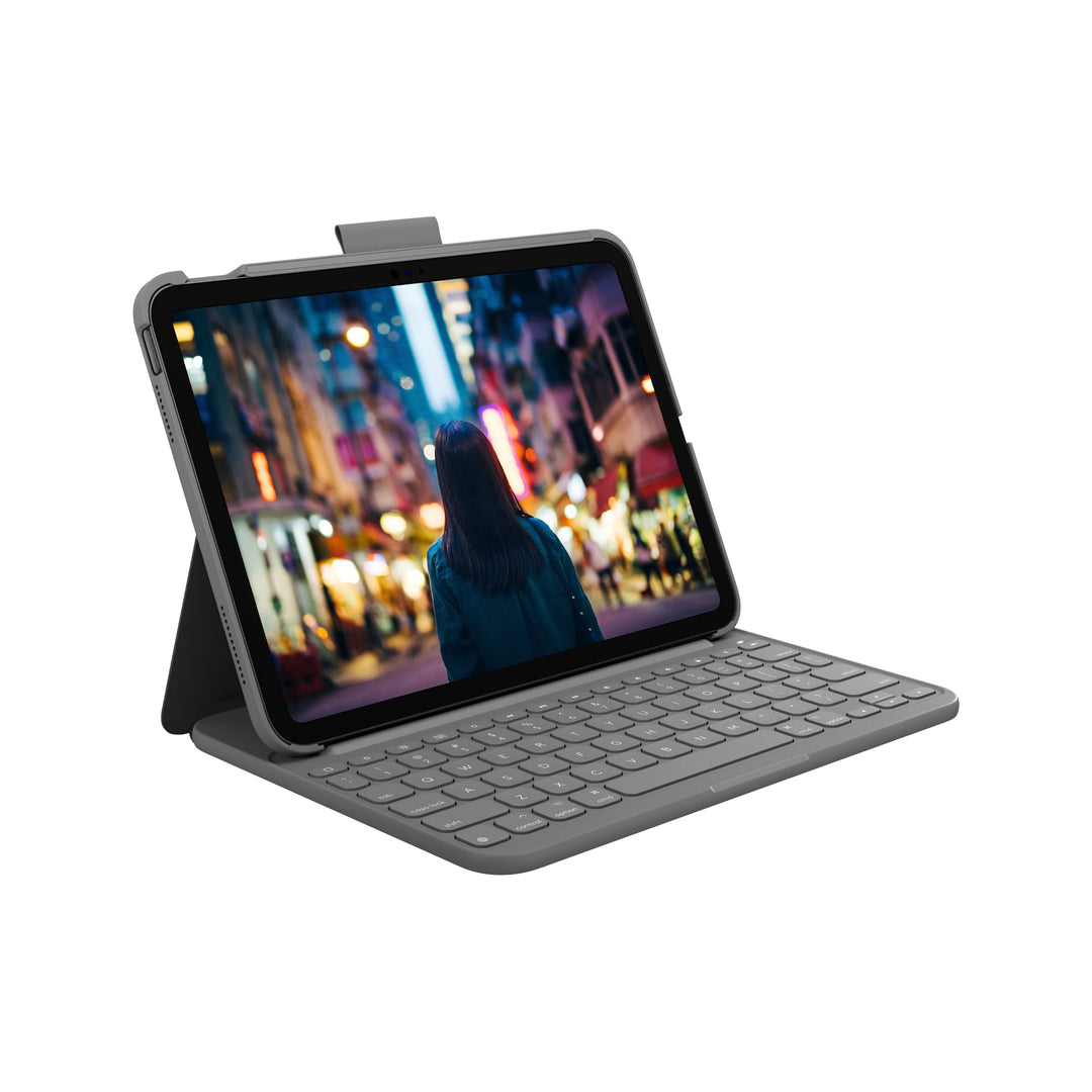 Logitech iPad (10. Generation) Tastatur-Case | Slim Folio mit integrierter kabelloser Tastatur (Graf