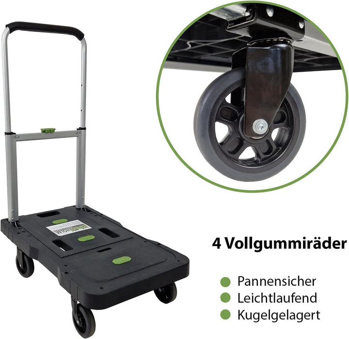 TRUTZHOLM Plattformwagen klappbar 150 kg Tragkraft Ladefläche 68x40 cm 3-Fach höhenverstellbare Tele