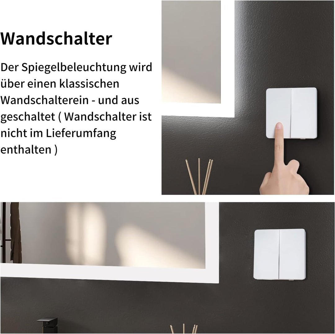 BD-Baode Badspiegel mit Beleuchtung 40x60cm,LED Badspiegel mit Uhr Badezimmerspiegel Touchschalter D