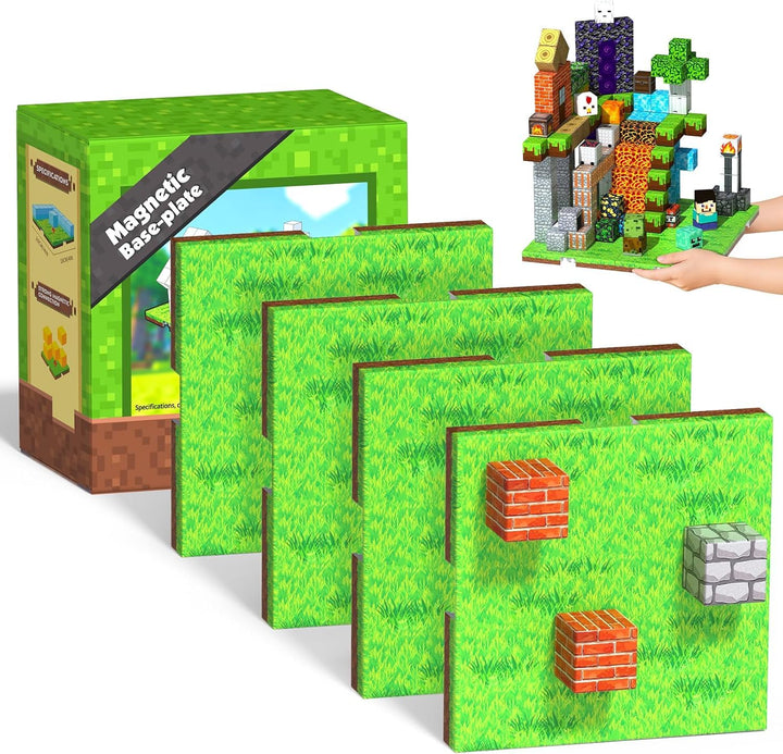 GraceDuck 4-teilig Magnetische Bausteine Grundplatte, Magnetic Blocks für STEM Spielzeug,Magnetic Bu