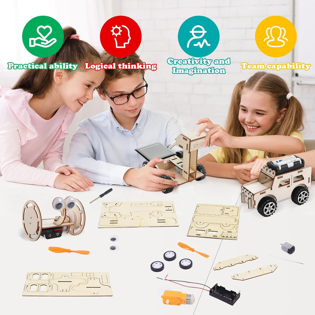 6 Stück Experimente Set,Elektronik Baukasten,Experimentierkasten, Elektro Baukasten 6-in-1 Holz STEM