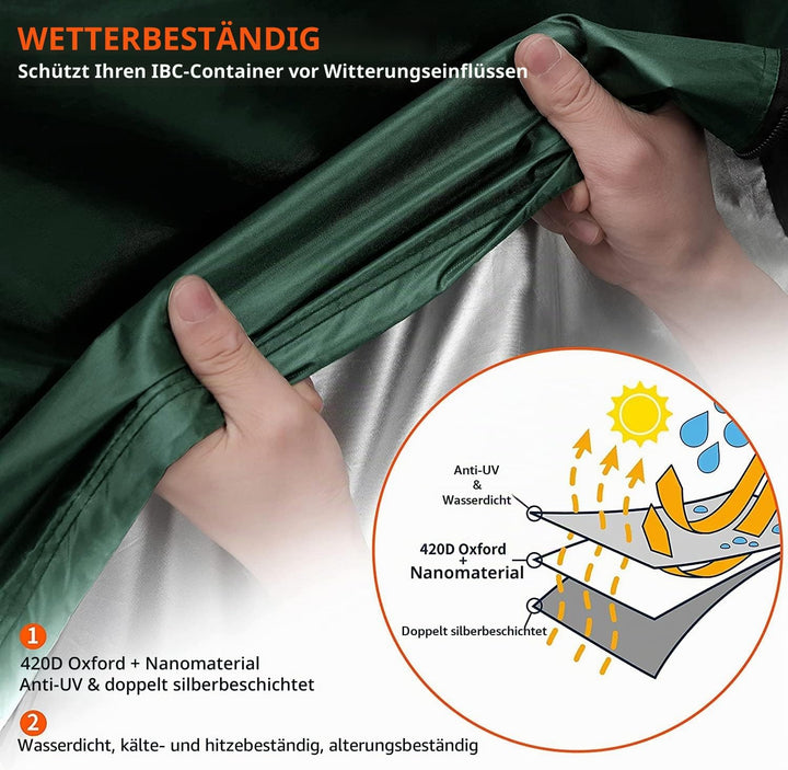 DWcouple 2STK IBC Tank Abdeckung,Wassertank Staubdichte Anti-UV-Schutzabdeckung,Grün Abdeckplane für