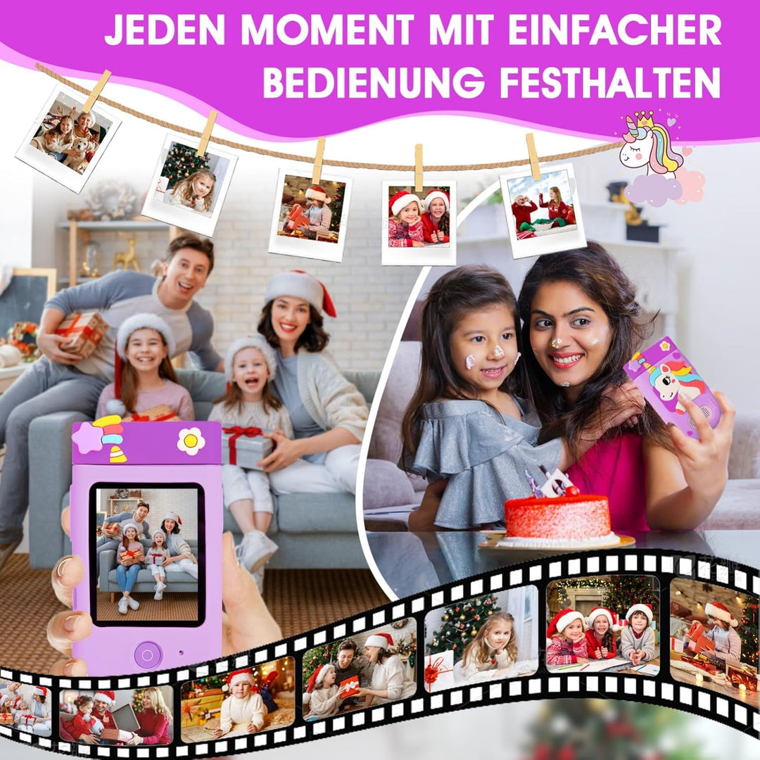 Kinderkamera Spielzeug mit 180°Drehobjektiv&32GB Karte,Kinder Kamera mit Touchscreen&Silikonhülle,We