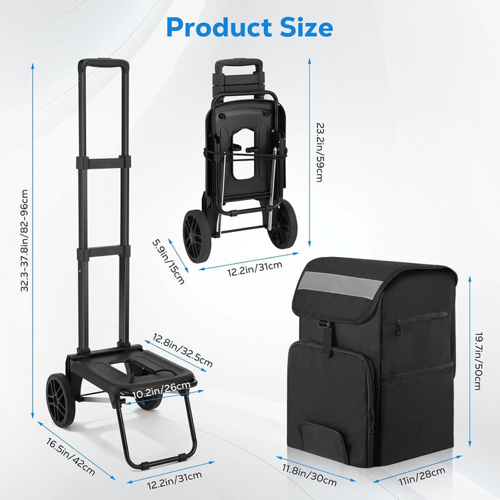 Housolution Einkaufstrolley Klappbar, 46L/136KG Grosser Kapazität Einkaufswagen Einkaufstasche mit R