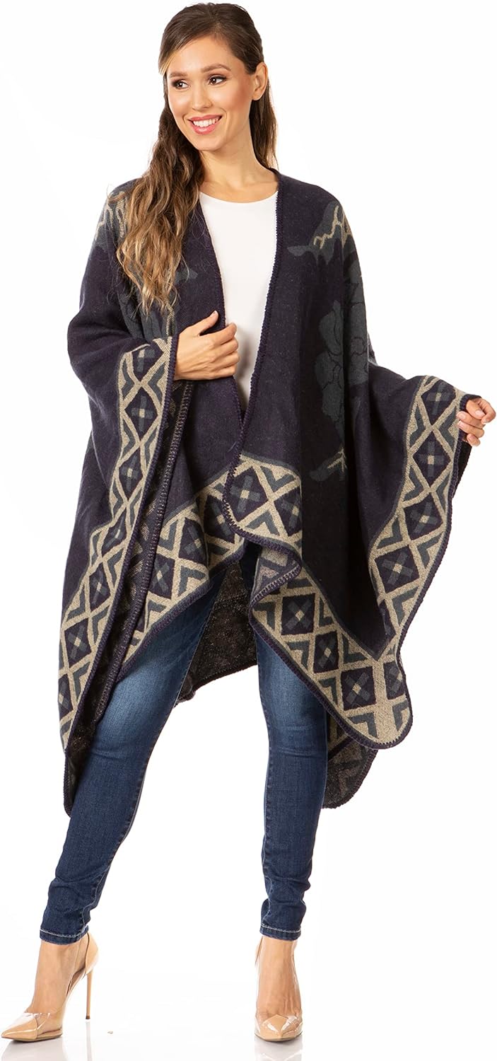 Sakkas Lupe Womens Reversible Poncho Wrap Cape Schal Pullover Mantel Strickjacke Einheitsgrösse Flie