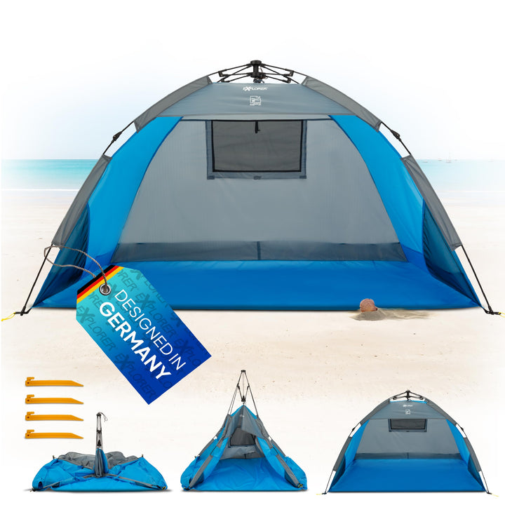 EXPLORER Automatik Strandmuschel mit UV Schutz 80+ [190x100x110cm] kleines Packmass leicht und schne