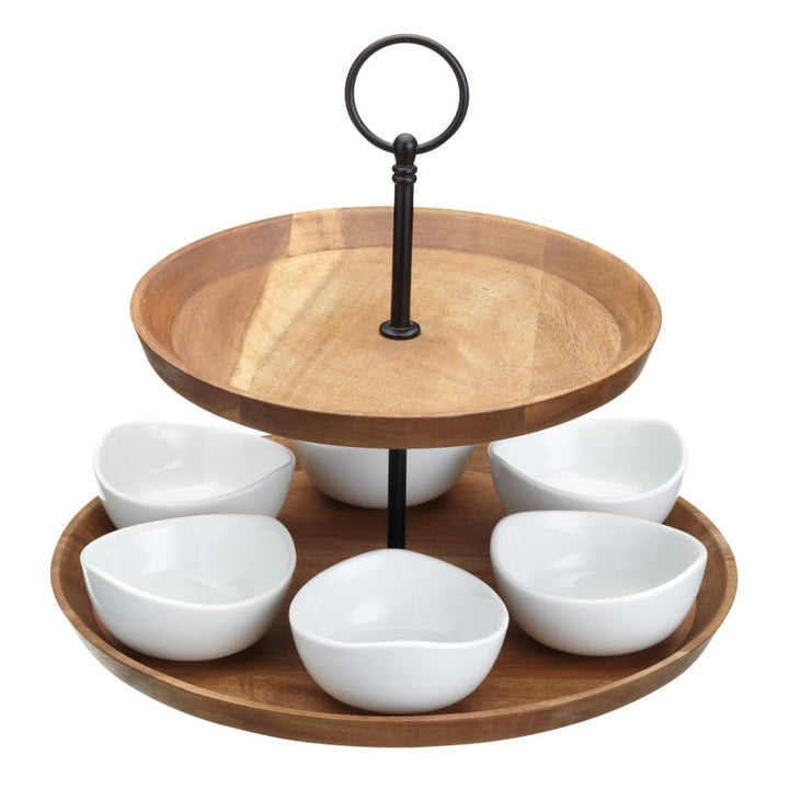 Artesà 2-stöckige Tapas- und Speisenständer, Speisenständer mit 6 Mini-Porzellanschalen, Kuchenständ