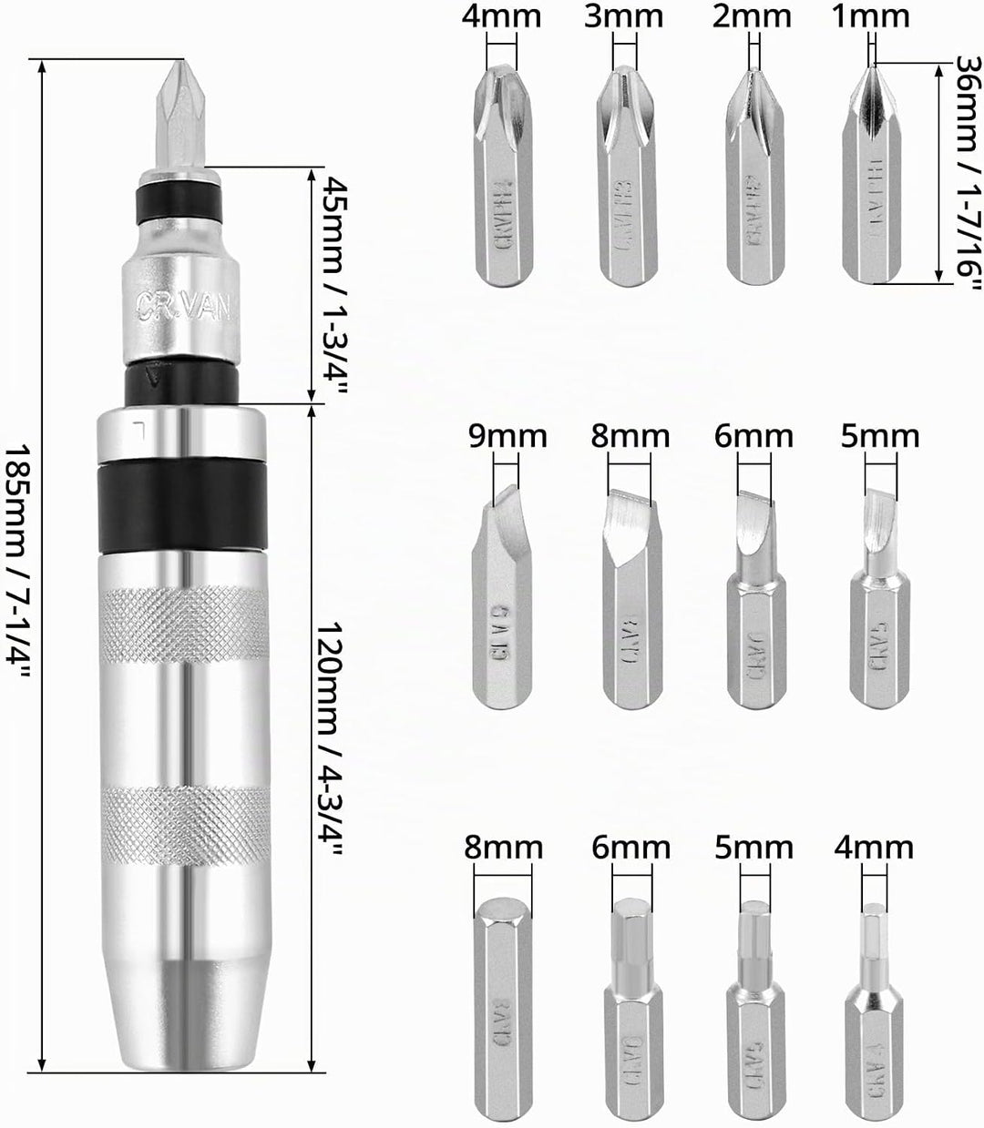 QWORK® 14-tlg Wende-Schlagschrauber-Satz, 1/2" Handschlagschrauber mit Schraubadapter un 12 Bits zum