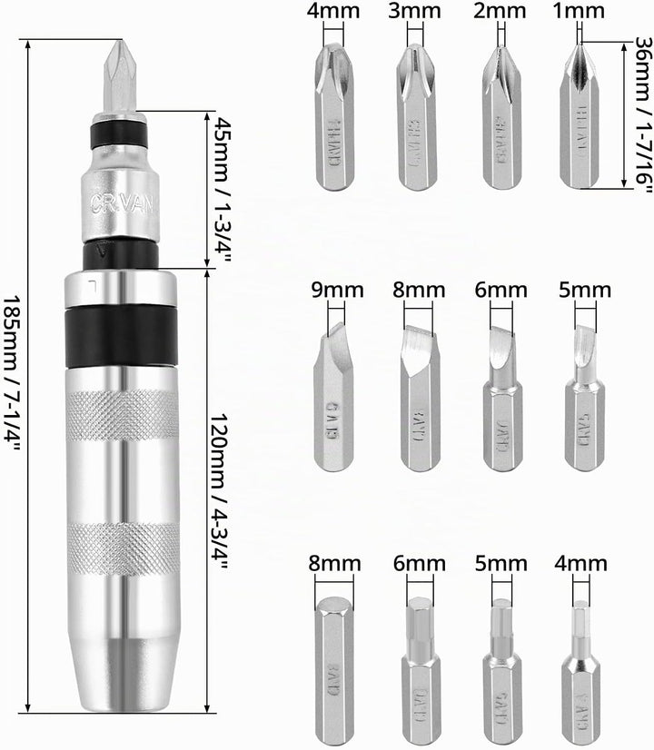 QWORK® 14-tlg Wende-Schlagschrauber-Satz, 1/2" Handschlagschrauber mit Schraubadapter un 12 Bits zum