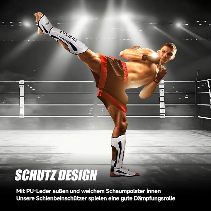 FIVING MMA Kampfsport Schienbeinschützer – gepolsterte, verstellbare Thai Boxschienbeinschützer, mit