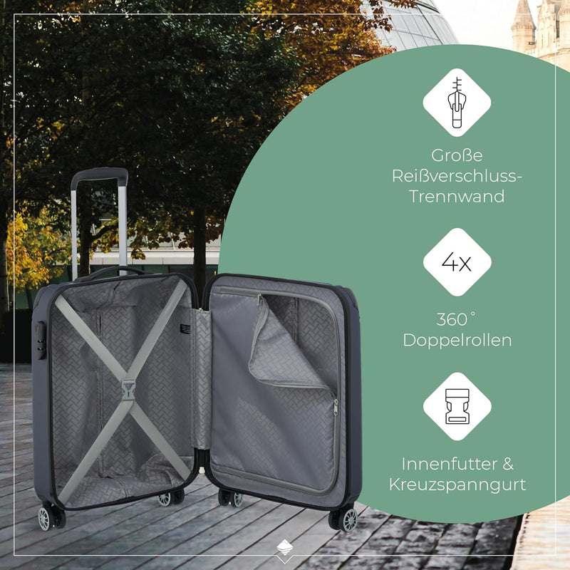 travelite 4-Rad Handgepäck Koffer erfüllt IATA Bordgepäckmass, Gepäck Serie CITY: Robuster Hartschal