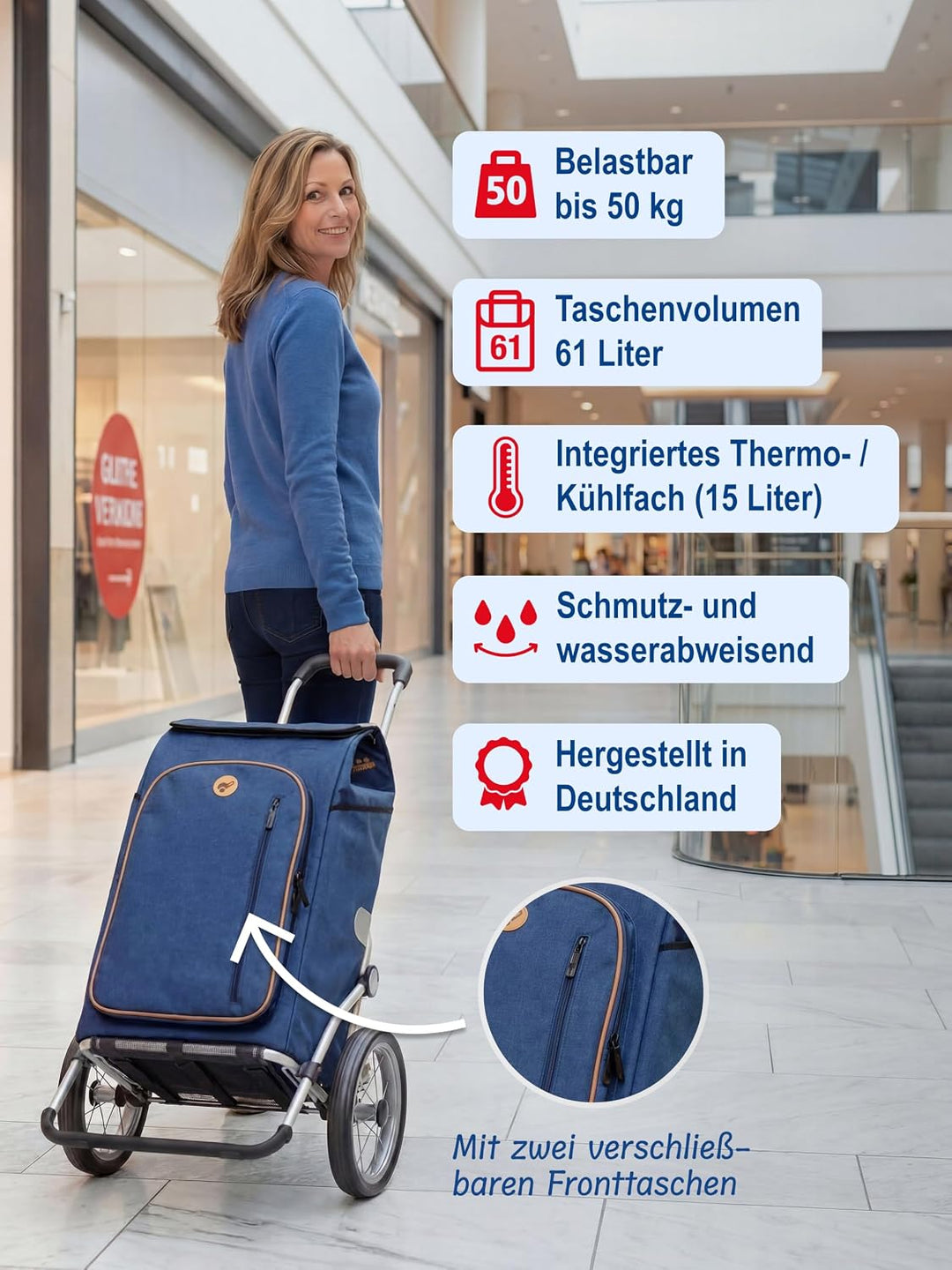 ANDERSEN Einkaufstrolley - Royal Shopper Folke blau 61 L Freizeit, Handwagen, Thermo, Aluminium, kla