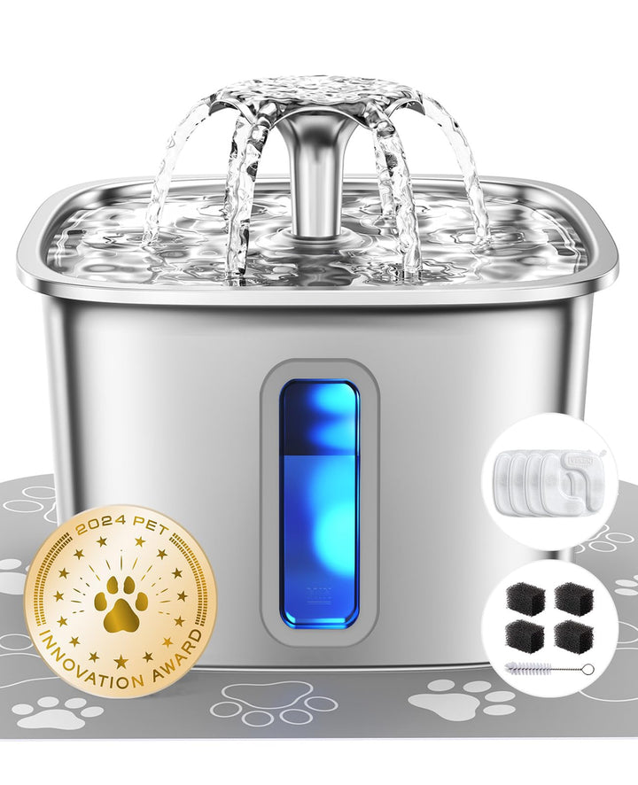 Veken Edelstahl-Katzenbrunnen, Gewinner des Innovation Award, 3,2 L Automatischer Trinkbrunnen für K