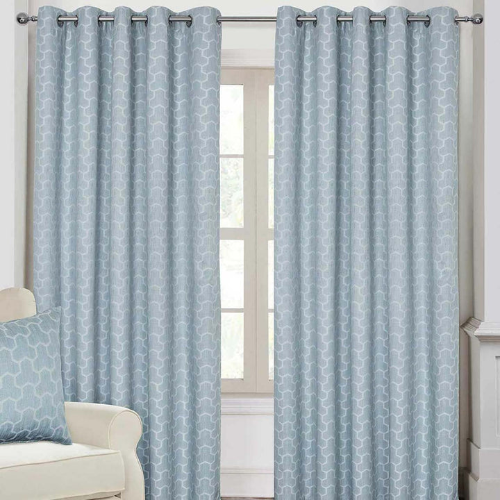 Homescapes Ösengardinen geometrisches Muster Entenei blau Paar Set Gardinen komplett verdunkelnd 228