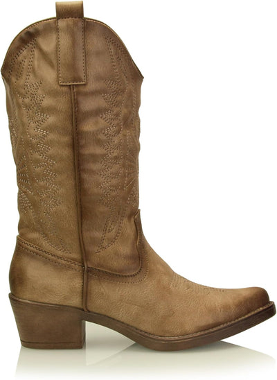 Procity Damen Cowboy Stiefel Westernstiefel für Damen mit dem Blockabsatz 40 EU Khaki, 40 EU Khaki