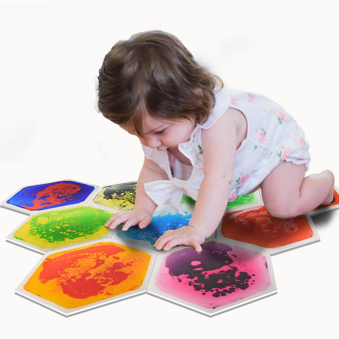 Art3d 9 stück sechseckige sensorische Bodenfliesen | Kinder Vorschulkind Jugendliche Bunte flüssige