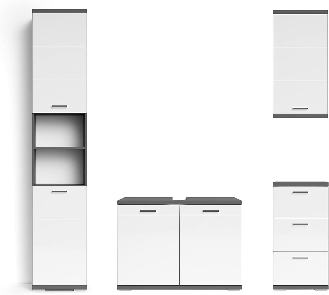 byLIVING Nebraska Waschbeckenunterschrank/Anthrazit matt, Hochglanz weiss lackiert / 2-türig, Holzwe