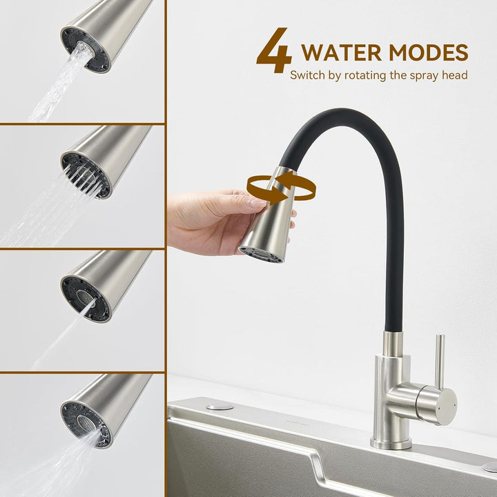 Wasserhahn Küche Flexibler, Küchenarmatur mit Flexibler Auslauf 4 Modus, Hochdruck Mischbatterie Spü