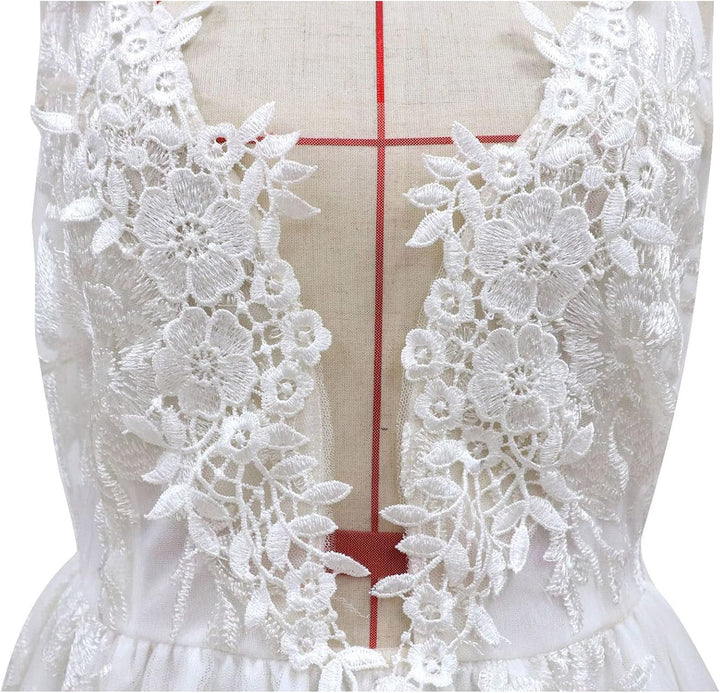 Trauung Kleid Standesamtliche Brautkleid Damen Lang Schlichte Brautmode Tüll V-Ausschnitt Damen Brau