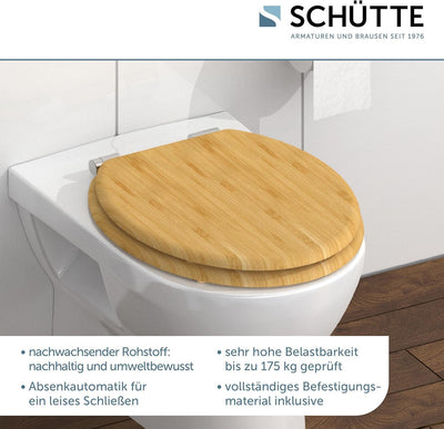 SCHÜTTE WC-Sitz BAMBOO mit Absenkautomatik, massiver Bambus Toilettendeckel, nachhaltiger Klodeckel