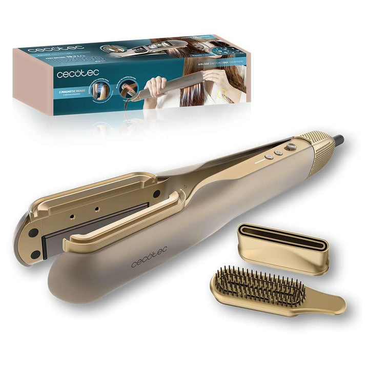 Cecotec AirLisse 2in1 ForceDry Champagne Glätteisen, 1000 W, Luftstrom 19,7 m/s, 2 Magnetköpfe, ohne
