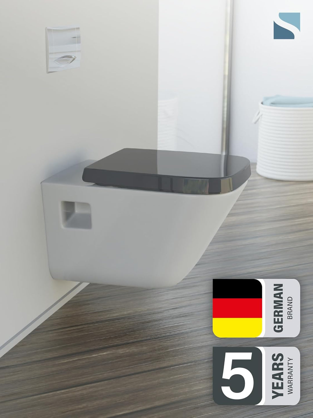 SCHÜTTE WC-Sitz Eckig (E-Form) | Passgenau für Keramag Renova Nr. 1 Plan | 5 Jahre Garantie & 250 kg