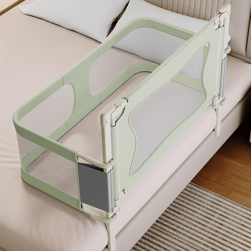 HUOLE Bettschutzgitter mit Verstellbarer Gurte,Rausfallschutz Bett 180° faltbar für Boxspringbett, B