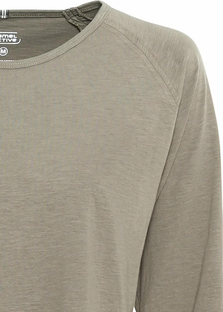 camel active Damen Basic Langarm T-Shirt mit Rundhalsausschnitt aus Reiner Baumwolle, XS Khaki