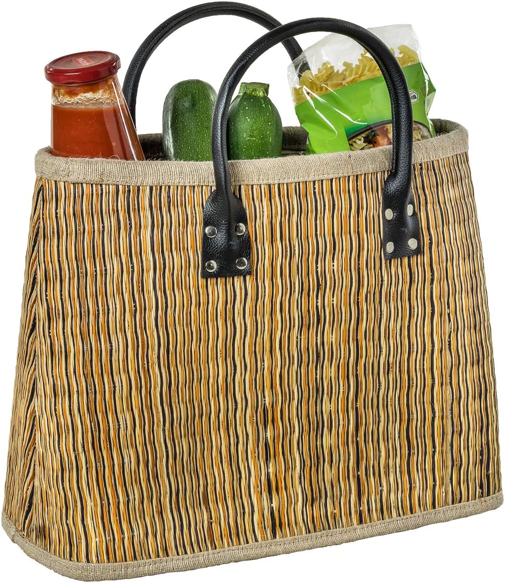 LaFiore24 Einkaufstasche Shopper Henkeltasche Korb Handtasche Allzwecktasche Mehrfarbig Gestreift, M
