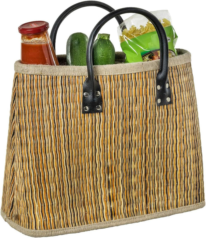 LaFiore24 Einkaufstasche Shopper Henkeltasche Korb Handtasche Allzwecktasche Mehrfarbig Gestreift, M