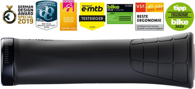 SQlab 611 Ergowave CrMo, MTB Tech & Trail Fahrradsattel Schwarz 14 cm Bundle mit Fahrrad Griffe 711