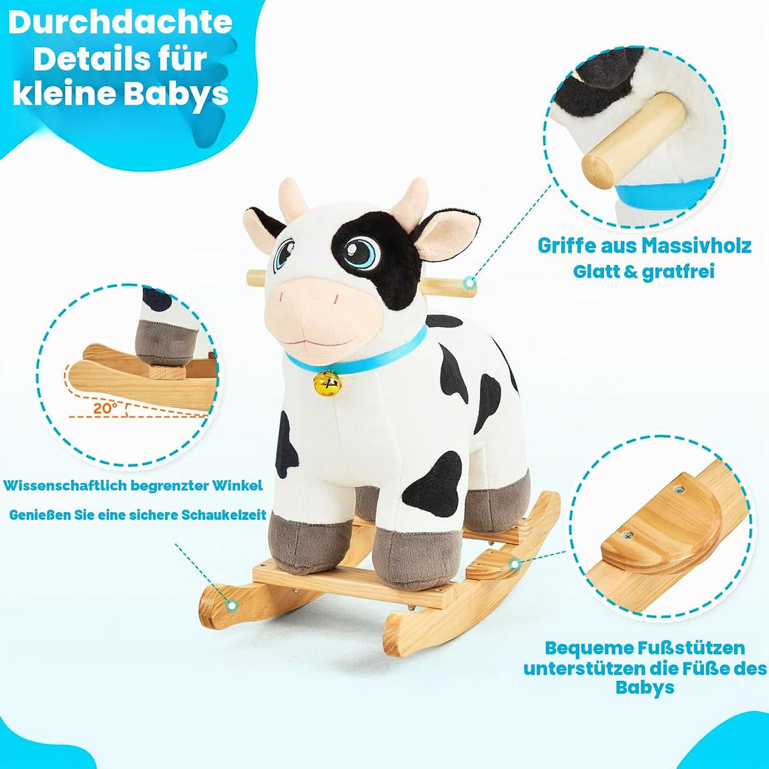 FUNLIO Kuh-Schaukelpferd für Kinder 1–3 Jahre, niedliches Baby-Schaukelpferd mit weichem Kopf, funke
