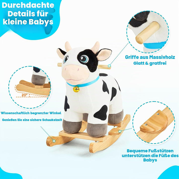 FUNLIO Kuh-Schaukelpferd für Kinder 1–3 Jahre, niedliches Baby-Schaukelpferd mit weichem Kopf, funke