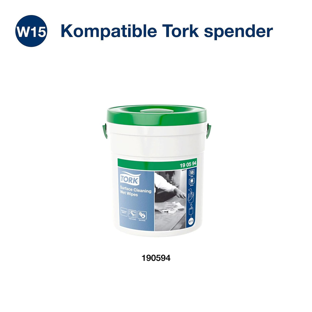 Tork Feuchte Oberflächenreinigungstücher im Spendereimer Weiss W15, Starke Struktur, 1 × 58 Tücher,