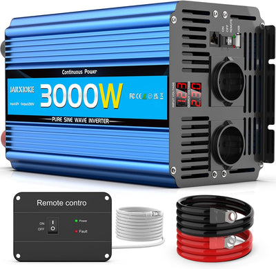 Wechselrichter 12V auf 230V 3000W/6000W Reiner Sinus Spannungswandler mit Fernbedienung,LED-Anzeige,