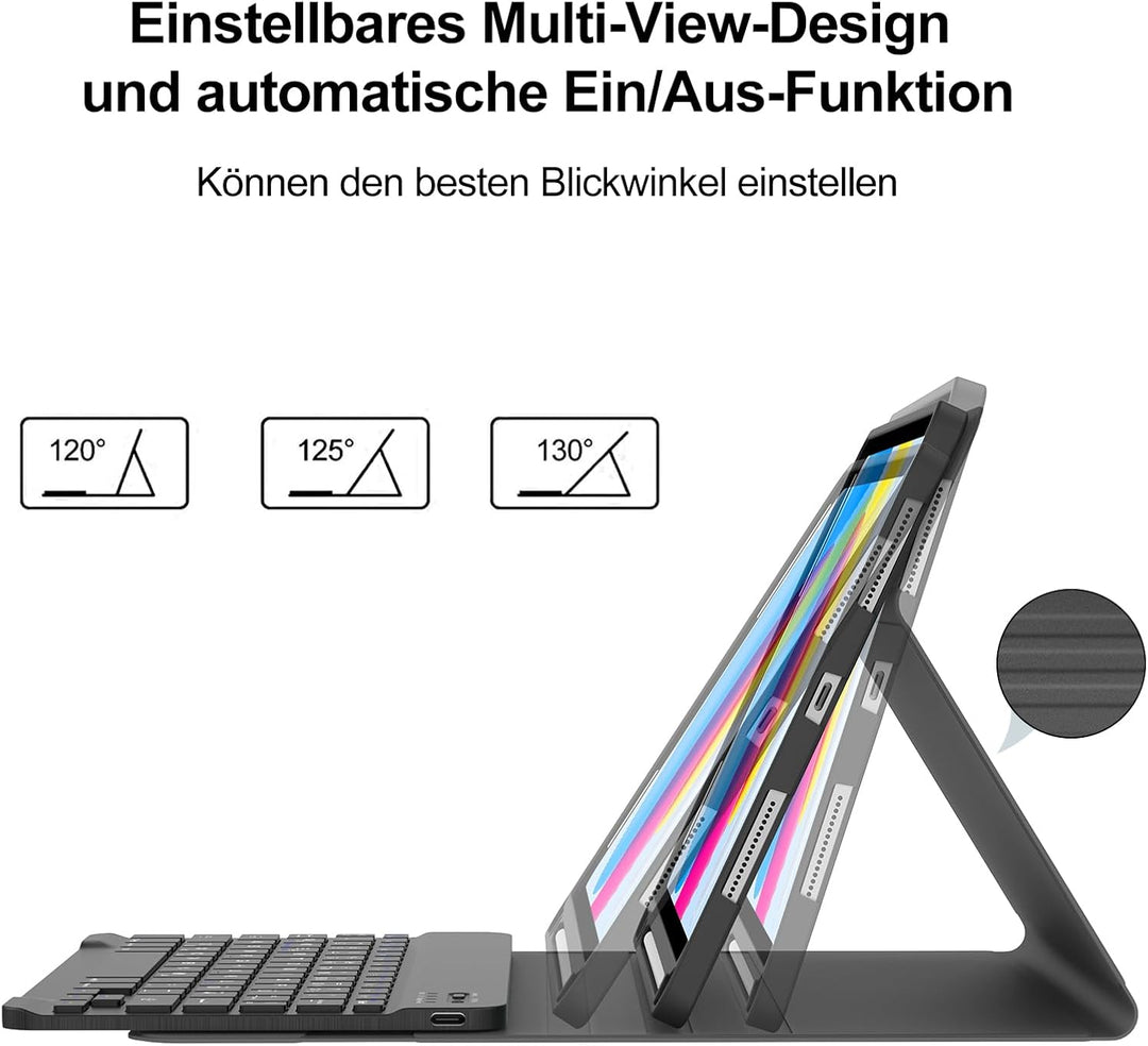 IVEOPPE Hülle Tastatur für iPad A16 11/10 Generation (2025/2022, 11/10.9 Zoll), QWERTZ Layout Keyboa