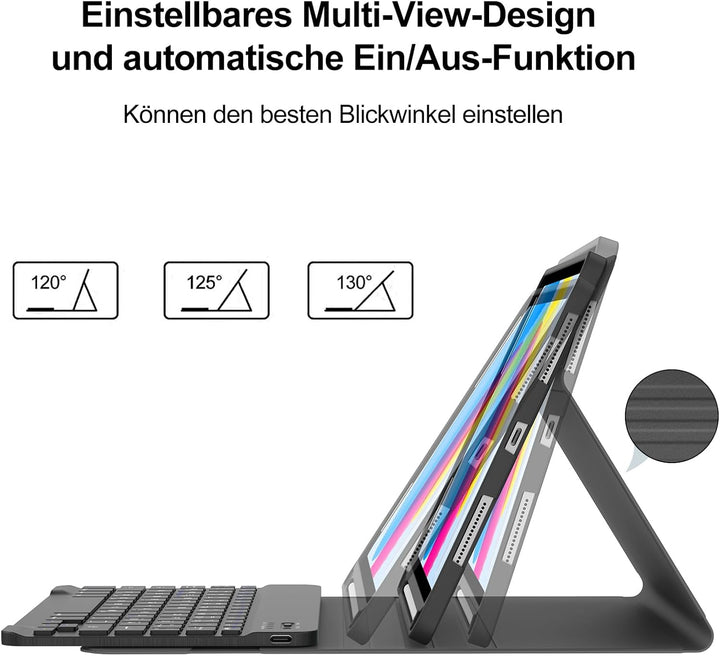 IVEOPPE Hülle Tastatur für iPad A16 11/10 Generation (2025/2022, 11/10.9 Zoll), QWERTZ Layout Keyboa
