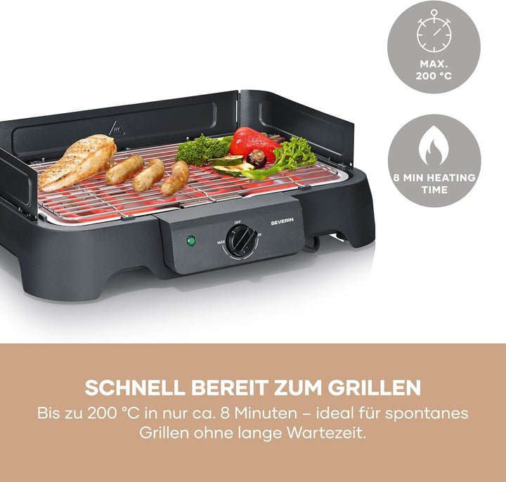 Severin Elektrogrill, Temperaturen 35-200 Grad Celsius, schnelles Aufheizen, 38x22 cm, Tischgrill mi