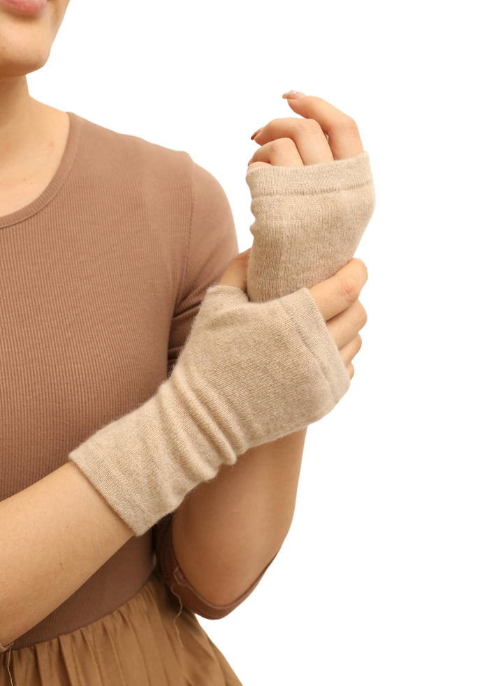 Kaschmir-Wolle Damen Pulswärmer fingerlose Handschuhe Hand-Stulpen 19 cm X 10 cm Taupe Beige, 19 cm