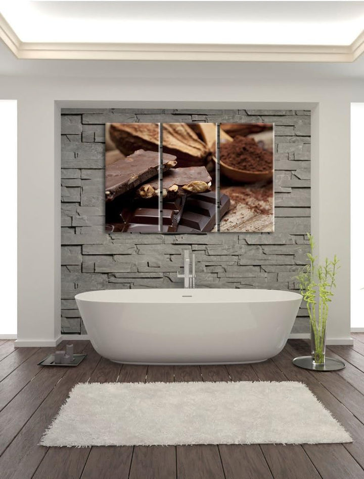 Pixxprint Leckere Schokolade als Leinwandbild | Grösse: 3 Teilig (120x80) | Wandbild| Kunstdruck | f
